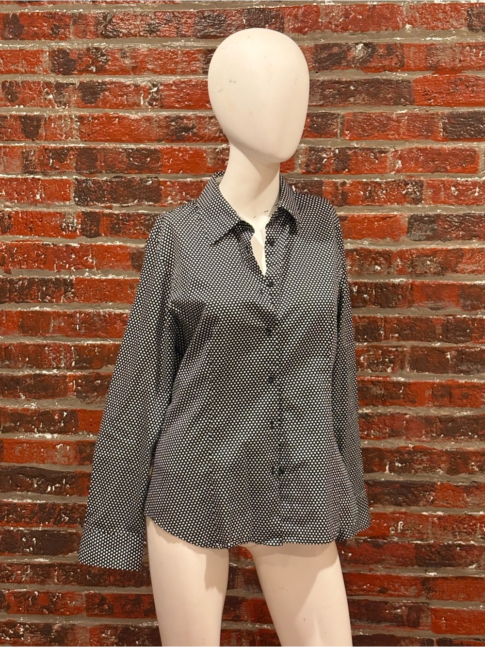 Jones New York Black and White Polka Dot Button Down Shirt